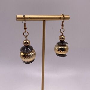 Gold and black bead dangle earrings